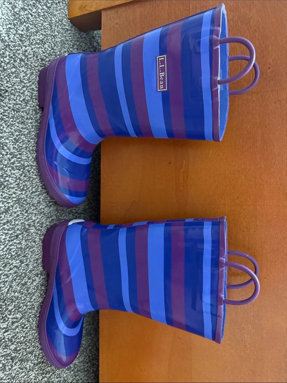 L.L. Bean Kids Striped Rain Boots - Blue & Purple | size 2 kids